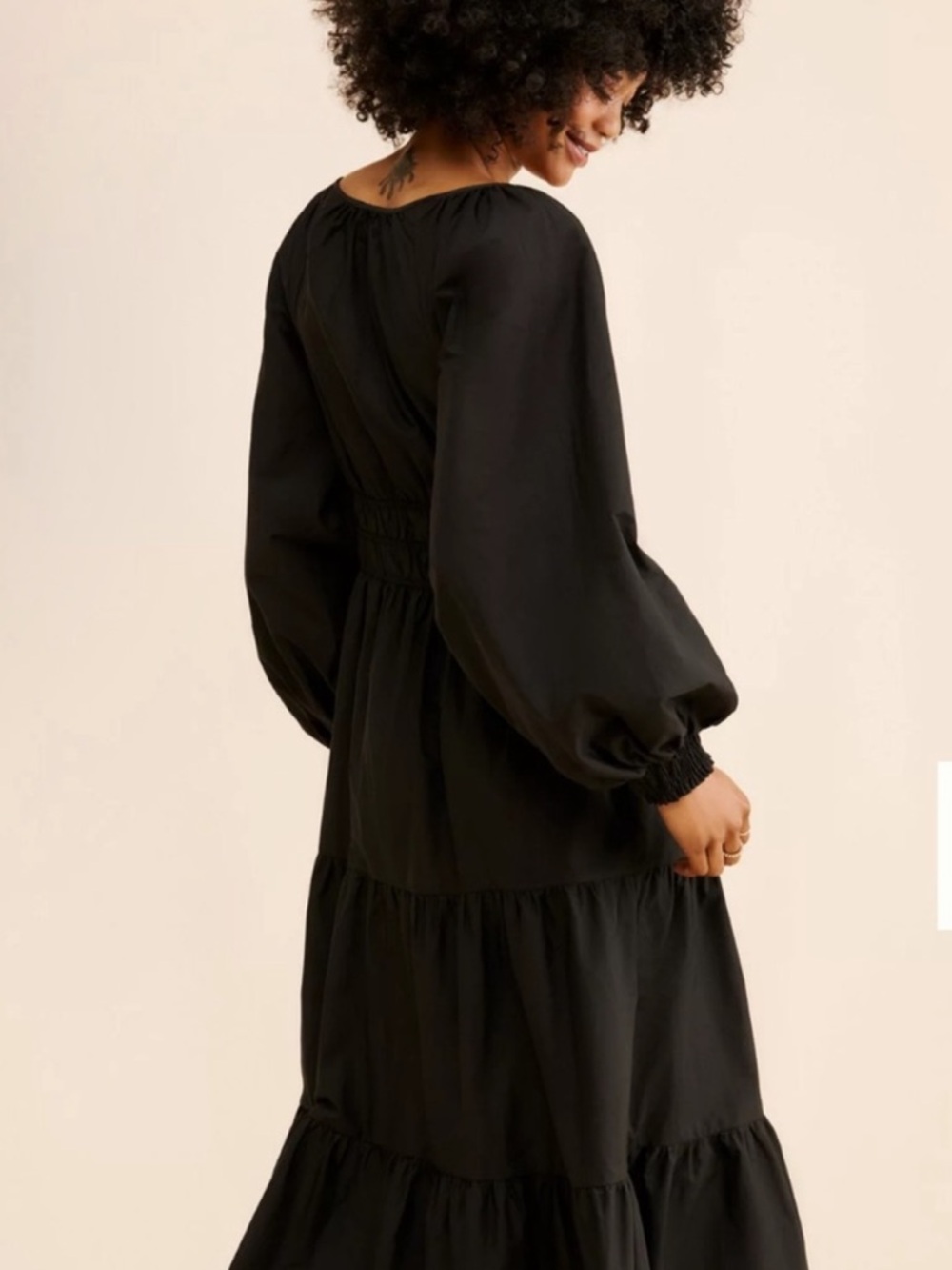 Anthropologie Black Long Puff-Sleeve Tiered Maxi Dress - Picture 3 of 12